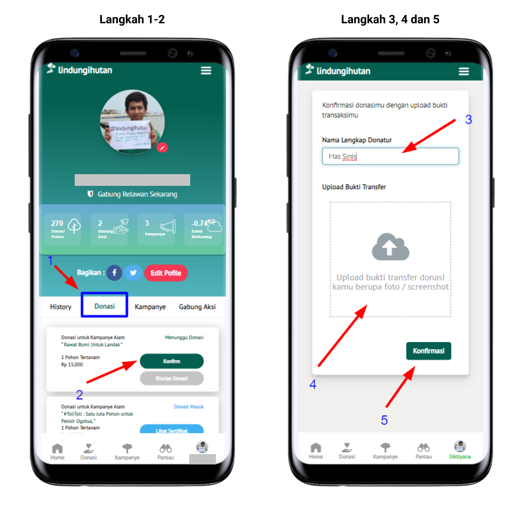 Cara konfirmasi donasi LindungiHutan melalui web