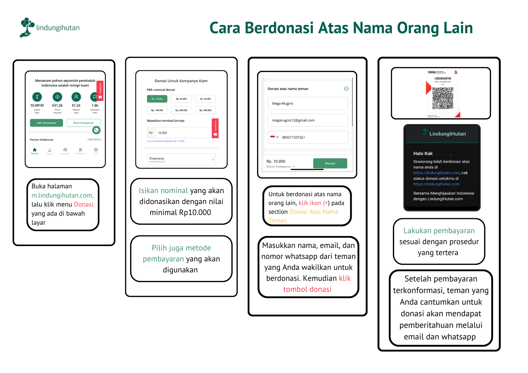 Cara donasi atas nama teman.